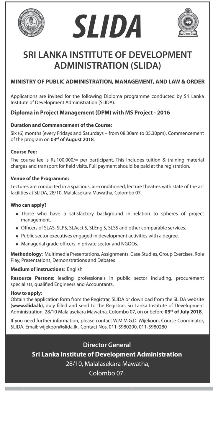 Diploma in Project Management - Sri Lanka Institute of Development Administration (SLIDA)